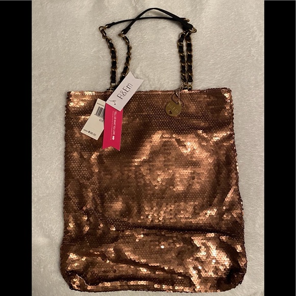 R&Em - Bronze Sequin Tote Bag (NWT - WITH FLAW) - Picture 1 of 10
